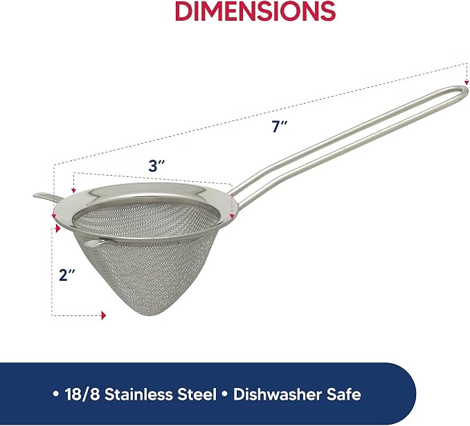 HIC Kitchen Double-Ear Conical Tea Strainer, 18/8 Stainless Steel, 3-Inch, For Straining Brewed Loose Leaf Tea And Mulled Beverages