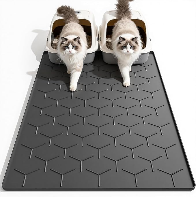 Garoopion Silicone Cat Litter Mat Large 40" X 28", Easy to Clean, Black | Large Size Waterproof Silicone Mat with Raised Edges, Catch Litter, Protect Floor from Urine, Multi-Use for Dog/Sink/Kitchen