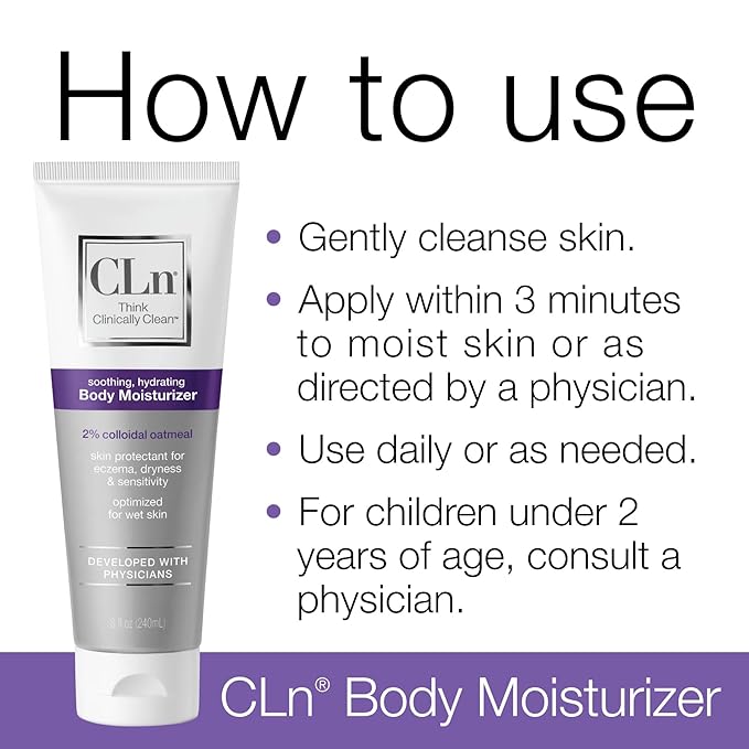 CLn® Body Moisturizer - A skin protectant delivering 2% Colloidal Oatmeal, Paraben-Free, Dye-Free & Fragrance-Free, 8 fl. oz. (Pack of 2)