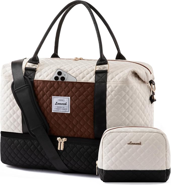 LOVEVOOK Travel Duffle Bag,Weekender Bags for Women with Shoe Compartment，Carry on Overnight Bag with Toiletry Bag,Gym Duffel Bag with Wet Pocket, Hospital Bags for Labor and Delivery