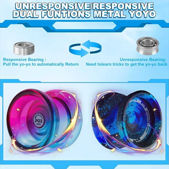 WATIEOBOO Yo-Yo 2-Piece Set P02 Crystal yo yo Blue Pink and M18 Black Blue Purple Camouflage Metal yo-yo, Suitable for Professional yoyo Players and Yoyo Beginners