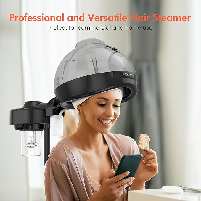 TASALON Professional Hair Steamer for Deep Conditioning, Hooded Dryer for Oil & Dye & Natural Hair, Mechanical Button & Knob Timing, Deep Moisturizing Hair Care, Hot Mist for Spa, Home Use, Salon