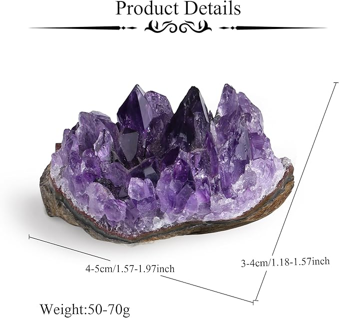 ZHIYUXI Amethyst Crystal Cluster Rock Geode Gemstones Purple Raw Crystals Stone Rock Collection Raw Energy Balance Reiki Home Decor 1Pc 50-70g