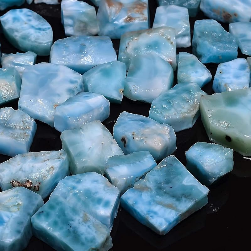 GEMKORA™ 4 to 5pcs, 50 carats Raw Larimar Gemstones Wholesale Natural Rough Crystals Lot, Jewelry Making Loose Gemstone, DIY, Wire Wrapping, Reiki, Wikka, Healing Crystals, Bulk Gemstone Deal