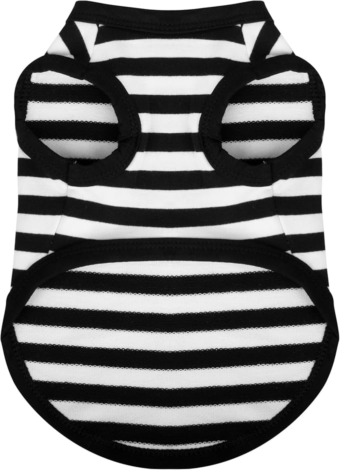 Dog Striped Shirt Happy Color Cotton Sleeveless Puppy Shirts Breathable Pet Apparel Tank Top Colorful Puppy Sweatshirt Clothes for Small Medium Dogs Black S