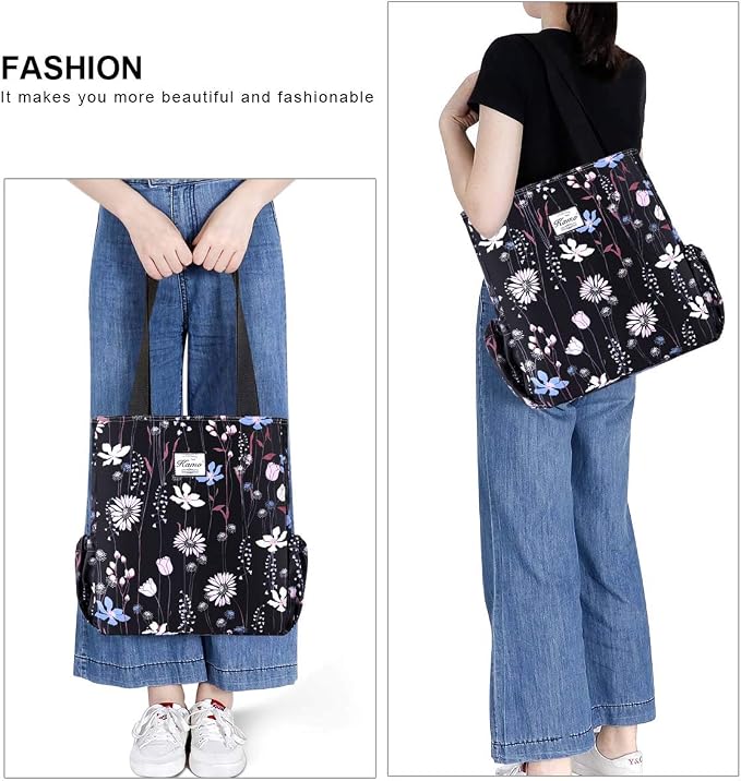 KAMO Floral Tote Bag - Waterproof Lightweight Handbags Travel Shoulder Bag for Hiking Yoga Gym Swimming Travel Beach