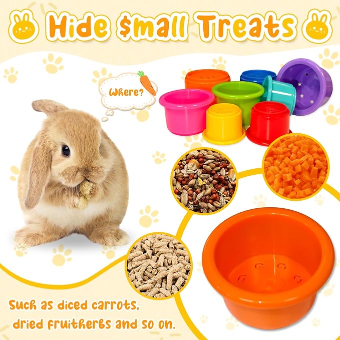 8 Pcs Stacking Cups for Small Animal Toys,Nesting Rabbit Toys of Different Sizes,Safe Plastic Colorful Nesting Toys for Bunny Guinea Pig Hiding Food and Playing (Bright Colors)