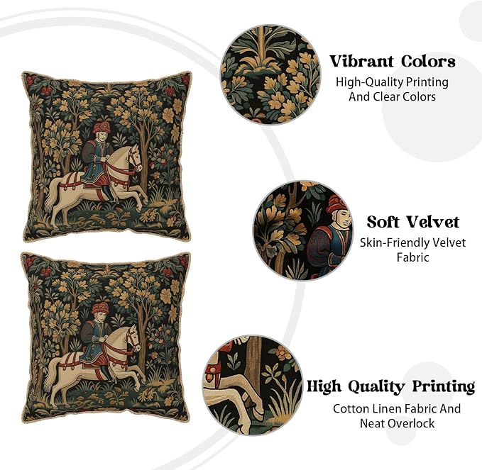Vintage Tapestry Horse Velvet Pillow Covers 18x18 Inch Boho Retro Abstract Forest Throw Pillows for Couch Cushion Covers Pillowcase Boho Animal Farmhouse Pillow Cases for Sofa Bed Bedroom