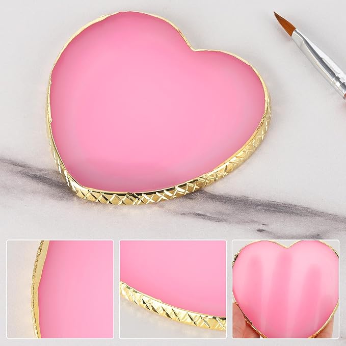 4 Pack Nail Art Palette, Resin Polish Color Design Makeup Mixing Plate, Heart Shape Mini Paint Palette for Nails - White, Pink