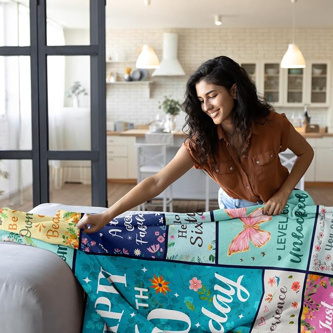 Butonus 60th Birthday Gifts for Women Blanket 60x50in, Gifts for 60 Year Old Woman, Happy 60th Birthday Decorations, 1966/Sixty Birthday Present for Her