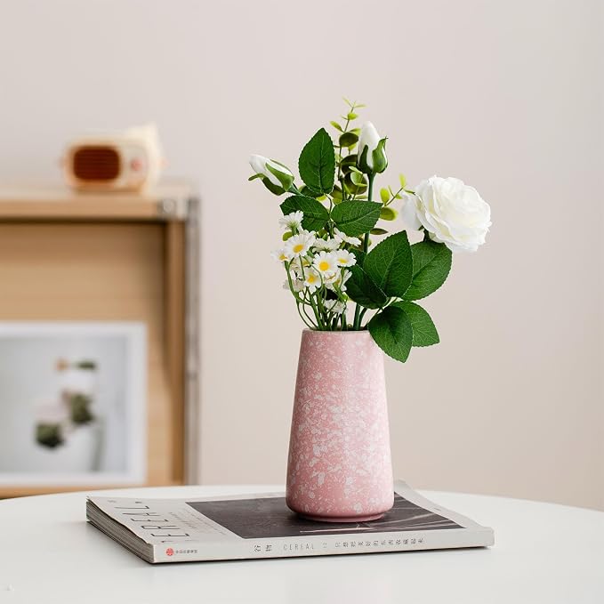 Simple Boho Ceramic Flower Vase for Home Decor (Snowflake Pink,Small) | 6'' Modern Cute Vase for Flower Plant Pampas Grass, Fit for Table Shelf Centerpieces, Living Room Bedroom Wedding Gift