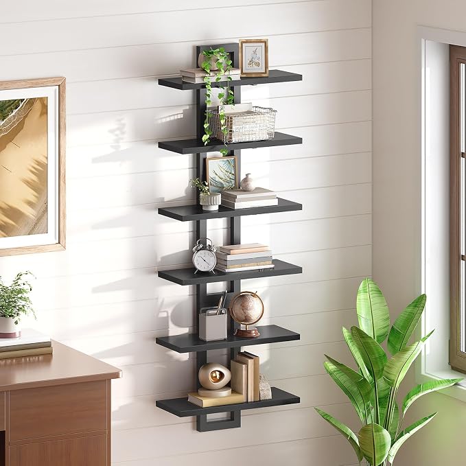 HOOBRO Floating Shelves, 15 Inch Wall Shelf Set of 3, Wall Mounted Storage Shelves 2-Tier, Hanging Bathroom Shelves, for Living Room, Bedroom, Bathroom, Kitchen, Black BK32BJP301