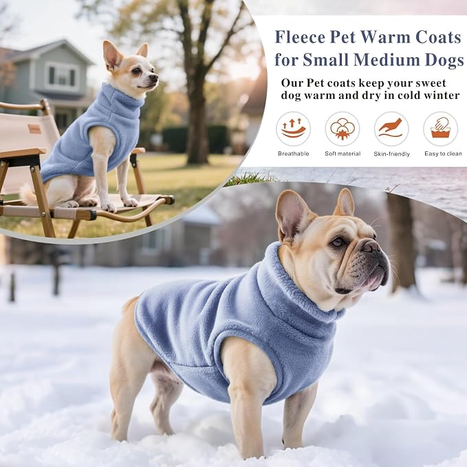 Idepet Dog Fleece Vest Sweater Zip Up Warm Pullover Dogs Jacket with D-Ring Leash Winter Cold Weater Coat Pet Sweatershirt Clothes Hoodie for Small Medium Dogs Boy Girl(Sky Blue,XS)