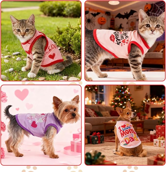 Topbuti 4 Pack Dog Shirts Summer Pet T Shirts Puppy Clothes Dog Clothing Breathable Cat Sleeveless Vest for Small Dogs Cats (Medium, Love)