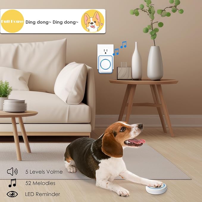 FullHouse Dog Doorbell for Potty Wireless Doggy Bell Training to Go Outside