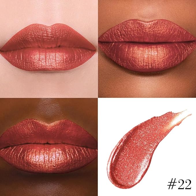 Kaely 2-in-1 Metallic Lipstick and Lip Liner, Shimmer Liquid Metallic Lipsticks for Women, Glitter Lip Gloss Stain Long Lasting Waterproof Smudge Proof (22 Impassion, 1 Count (Pack of 1))