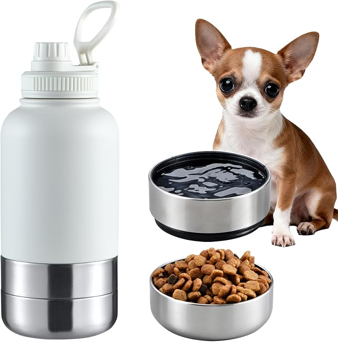 Cibaabo Insulated Dog Water Bottle 32oz Keep Water Cool with 2 Bowls