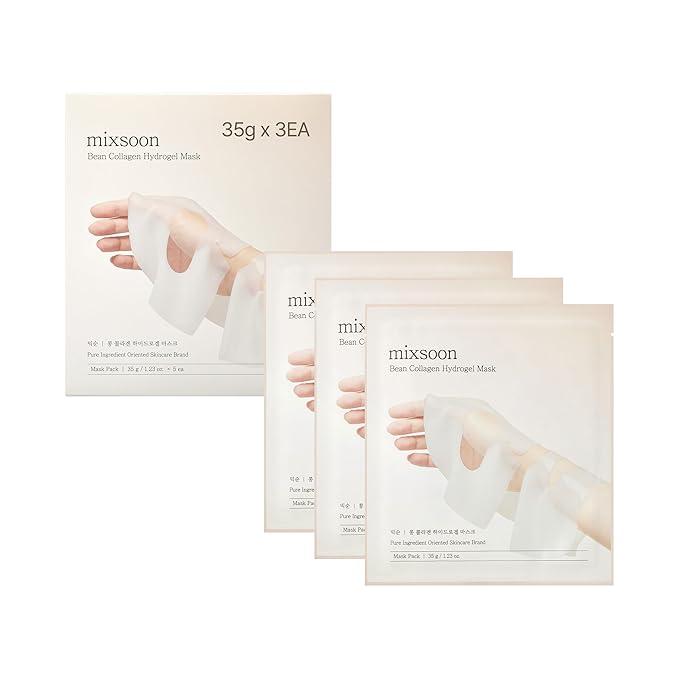 mixsoon Bean Collagen Hydrogel Mask - Collagen Face mask, Hydration All-In-One Firming, Soothing Gel Formula for Radiant, Smooth Skin 35g / 1.18 fl.oz. (3ea) Korean Glass Skin Care