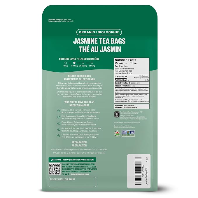 FGO Organic Jasmine Green Tea K-Cup Pods for Keurig, 24 Count (Pack of 1), Premium Green Tea is USDA Organic, Non-GMO, & Recyclable with Naturally Occurring Caffeine