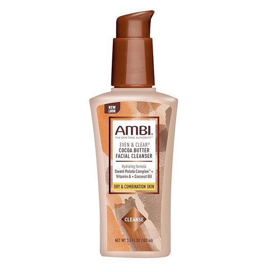 Ambi Even & Clear Cocoa Butter Facial Cleanser With Nutrient-Rich Sweet Potato Complex | Hydrating Formula | Helps Even Skin Tone | 3.5 Ounce
