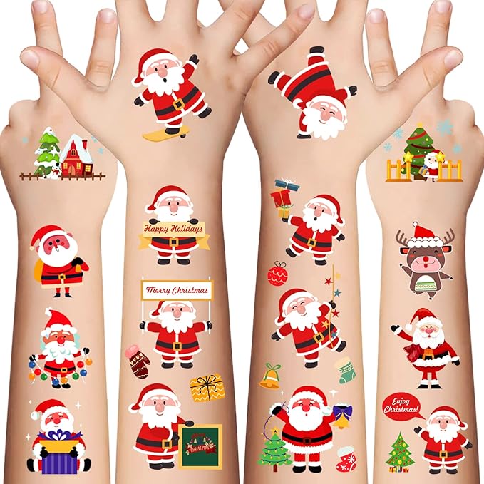 Christmas Temporary Tattoos for Kids Stocking Stuffers and Gifts - 240 Pieces Christmas Fake Tattoo stickers for Boys and Girls,Christmas Party Favor Xmas Holiday Decorations Supplies 16 Sheet