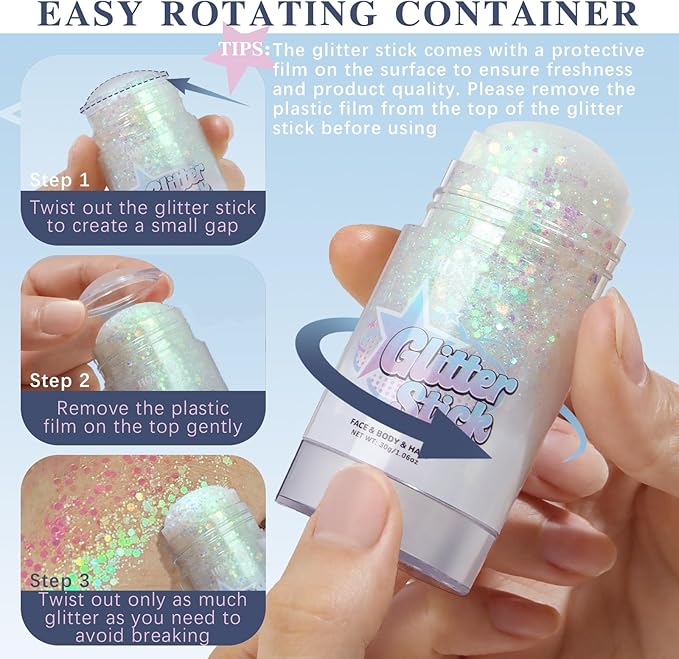 Chameleon Purple Body Glitter Stick, Holographic Fairy Costume Makeup Face Hair Glitter Stick Rave Outfits for Women, Shimmer Face Paint Singer Concert Festival Party Accessories, 1.06 OZ