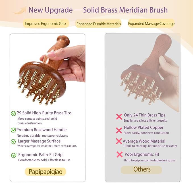 Meridian Massage Brush for Belly, 29 Teeth H62 Brass Massage Tool, Belly Massage Brush for Body and Scalp, Chinese SPA Gua Sha Tool for Body 黄铜经络刷 经络刷
