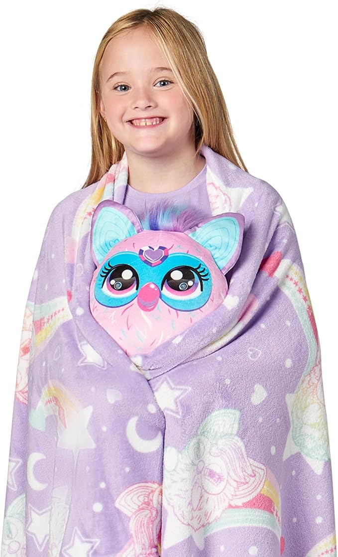 Northwest Furby Starry Rainbows Hugger Pillow & Silk Touch Throw Blanket Set, Stuffed Animal, 50x60 inches and 11 inch Plushie