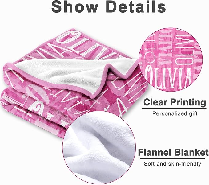 Yofair Ships Next Day, Personalized Blanket Gifts for Teen Girls Custom Blanket with Name Flannel Throw Girls Blankets Customized Daughter Gifts for Kids Adult