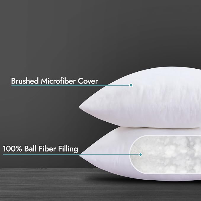 ROYALE LINENS 14 x 14 Pillow Insert - Down Alternative Throw Pillows Insert - Square Pillow Pack of 1 White - Bed & Couch Pillows - Inner Cushion for Bed, Cushion for Living Room - Shams Stuffer