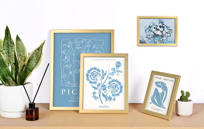 16 PCS Framed Blue Wall Art Decor, Matisse Wall Prints for Bedroom, Gallery Wall Frame Set, Minimalist Posters for Living Room Aesthetic, Collage Kit, Teen Girls Dorm Home Artwork