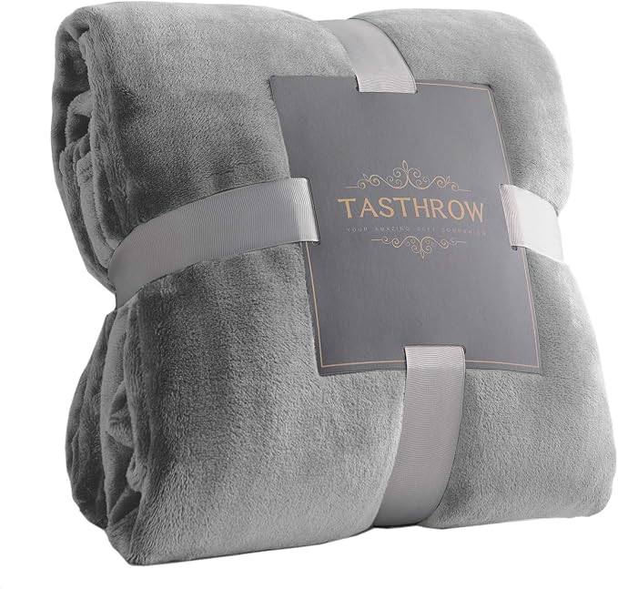 TASTHROW Large Flannel Fleece Throw Blanket, 50×70 Inch - Light Grey | Cozy Lightweight Thick Blanket - All Seasons Suitable for Women, Men and Kids (Two Pack)