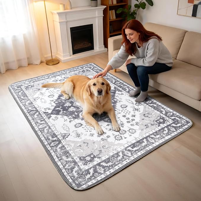 Washable Pee Pads for Dogs, 2 Pack Reusable Puppy Training Pads 72"x72" Super Absorbent Waterproof Dog Training Pads, Non-Slip Potty Pads, Whelping Pads Litter Mat Light Grey Medallion