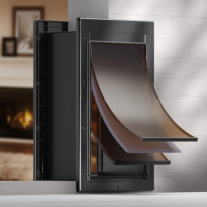 3-Flaps Large Dog Door for Wall, Pets Up to 100 lb | Insulation Flap, Magnetic Flaps, Durable Plastic Frame, Closing Panel, Resist Extreme Weather, Never Rust, Easy Installation