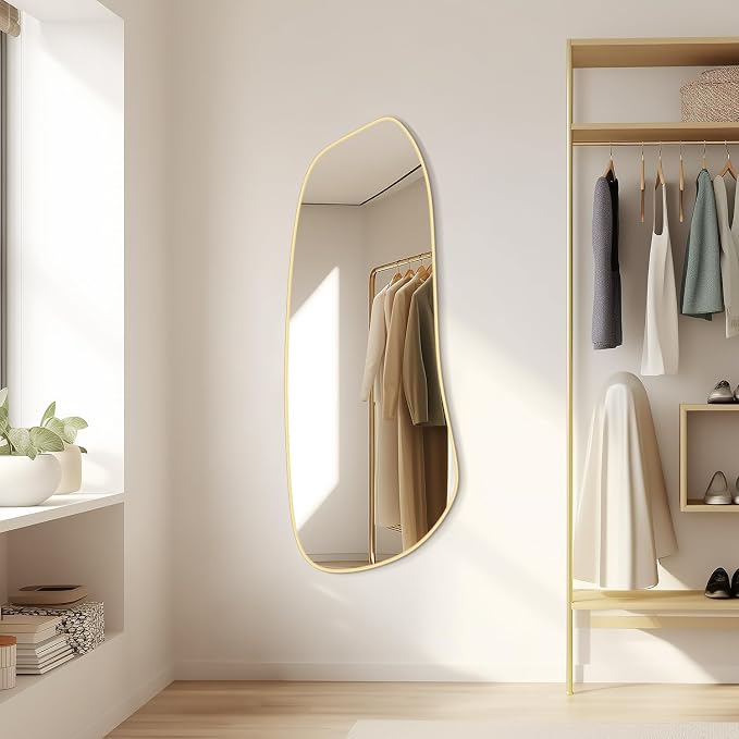 Irregular Wall Mirror, Asymmetrical Mirror Wall Mounted with Gold Framed for Living Room, Bathroom, Bedroom, Entryway Wall Decor, 46"×18", Gold