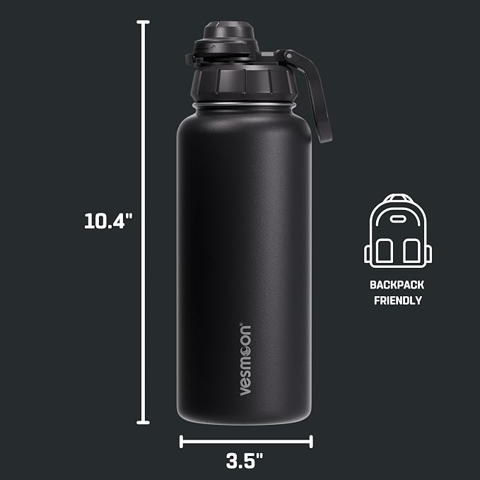 Vesmoon Vessence 32 Oz Stainless Steel Tea Infuser Bottle for Loose Leaf Tea, Water, Herbs, Fruits - Triple Layered Insulated, Leak Proof Bottle with Lid and Clip Handle - 24 Hours Hot/Cold