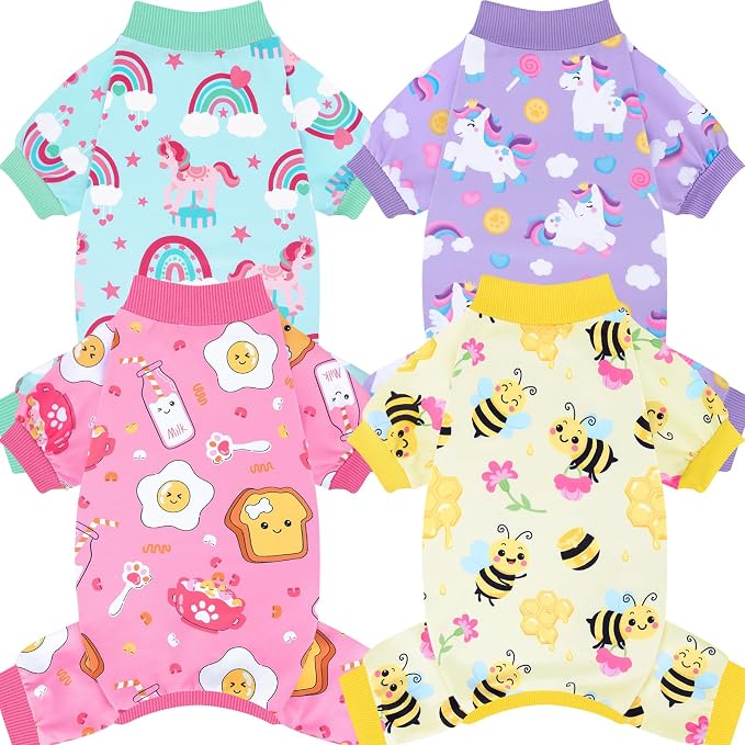 XPUDAC 4 Pack Dog Pajamas Soft Puppy Clothes Onesie for Small Dogs, XL | Stretchy, Breathable, Sleepwear, Gentle on Skin, Dog Recovery Suit, Shedding Suit, All Seasons