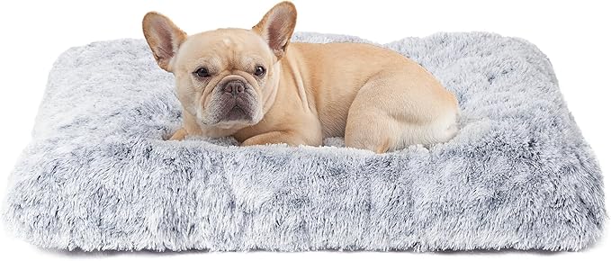 EHEYCIGA Fluffy Dog Crate Bed for Medium Dogs, Plush Crate Pad, Grey | Calming Anti Anxiety Medium Dog Bed, Washable Soft Warm Faux Fur Crate Mat with Non-Slip Bottom