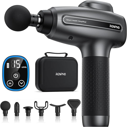 RENPHO Massage Gun Deep Tissue, Percussion Muscle Massage Gun for Athletes Men Women, Valentine's Day Gifts, Electric Handheld Massager Gun for Pain Relief Relax 6 Massage Head, Gray