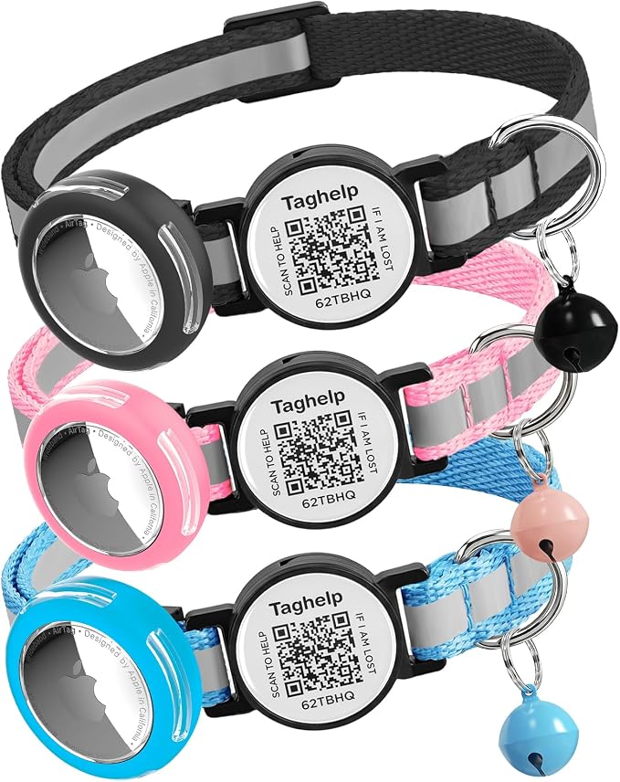 3 Pack-Waterproof Airtag Holder Cat Collar - Lightweight Kitten Collar for Apple Air Tag, Smart ID Tag - Solid & Safe, Reflective, Breakaway with Transparent Holder for GPS Tracker (3-Pack A)