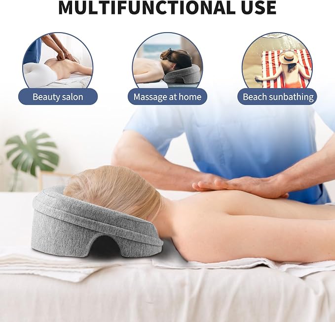 VVB Face Down Pillow for Massage Table, Massage Headrest for Bed, Stomach Sleeping Pillow with Face Cradle Pad, BBL Pillows After Post Eye Surgery Recovery, Massage Pillow with Removable Cover Grey