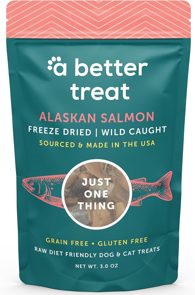 A Better Treat – Freeze Dried Salmon Dog Treats, Wild Caught, Single Ingredient | Natural High Value | Gluten Free, Grain Free, High Protein, Diabetic Friendly | Natural Fish Oil | Made in the USA