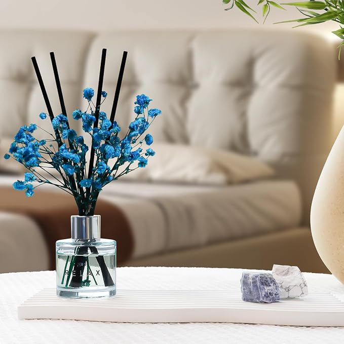 Freesia Jasmine White Tea Reed Diffuser Set, 3.4 oz Scent Diffuser with Dried Flower for Bathroom Small Place, Last up to 60 Days
