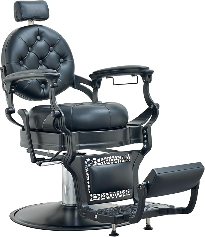 Vintage Barber Chair for Hairdressers Heavy Tattoo Shampoo Beauty Salon Equipment(Black)