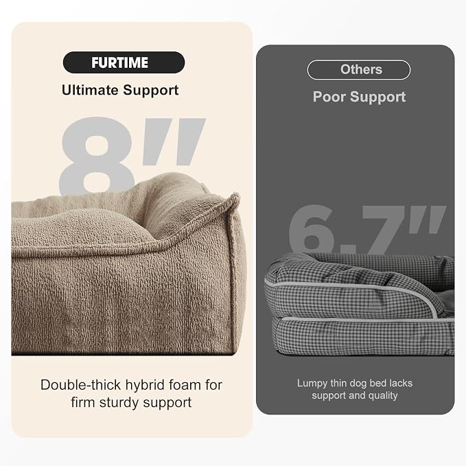 FURTIME Orthopedic Dog Bed Medium Size Dog, Extra Washable Dog Couch 35" | Supportive Thick Pet Sofa, Ergonomic Slant Dog Beds with Removable Cover, Ultra Soft Surface & Non-Slip Bottom, Brown