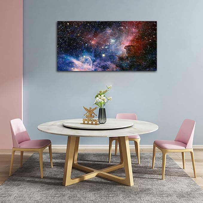 arteWOODS Canvas Wall Art Galaxy Nebula Starry Cosmic Painting Pictures Panoramic Canvas Arotwork Universe Stars Outer Space Wall Art for Home Office Decoration Framed Ready to Hang 24" x 48"