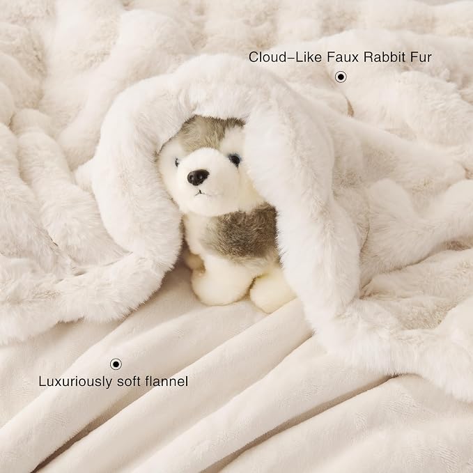 Comelady Soft Fluffy Faux Fur Throw Blanket 50"x60", Bubble Plush Texture | Cream White Thick Fuzzy Throw, No-Shedding, Aesthetic & Cozy for Couch Bed Room Decor, Warm Gift for Women Men Girls
