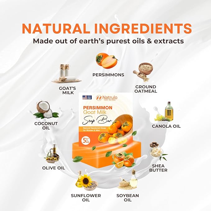 Persimmon Soap Bar for Body Odor Control – Purifying Deodorizing Body Wash with Goat Milk for Eliminating Body Odor – Great for Skin Brightening, Natural Deodorant Soap for Men & Women
