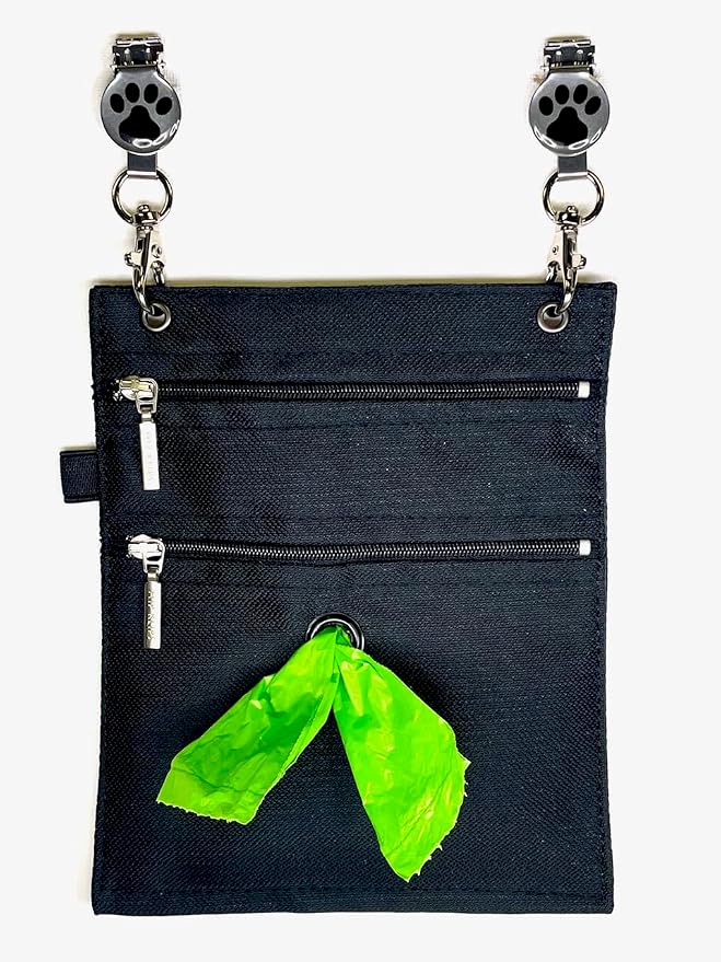 clippable Dog Poop-Bag Dispenser and Treat Pocket, Big Enough for Your Phone and Keys, Perfect Dog Walking Accessory. (Small, Plain), Black