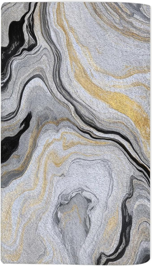 Abstract Marbling Water Hand Towel Grey Gold Face Towels Suit Travel Sports Pool Swimming Bath Camping Spa Gym Yoga,15x30 Inch
